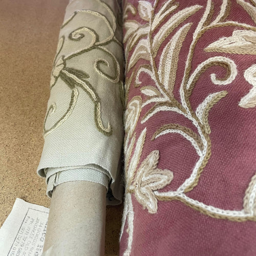 Crewel Floral Dust-Pink Fabric