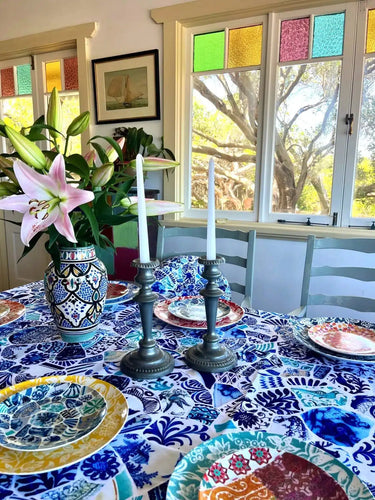 Anna Chandler Canvas Tablecloth Blue Mosaic - 140 x 250cm