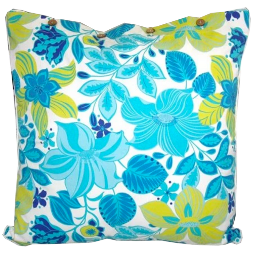 Hibiscus Turquoise Cotton Cushion Cover