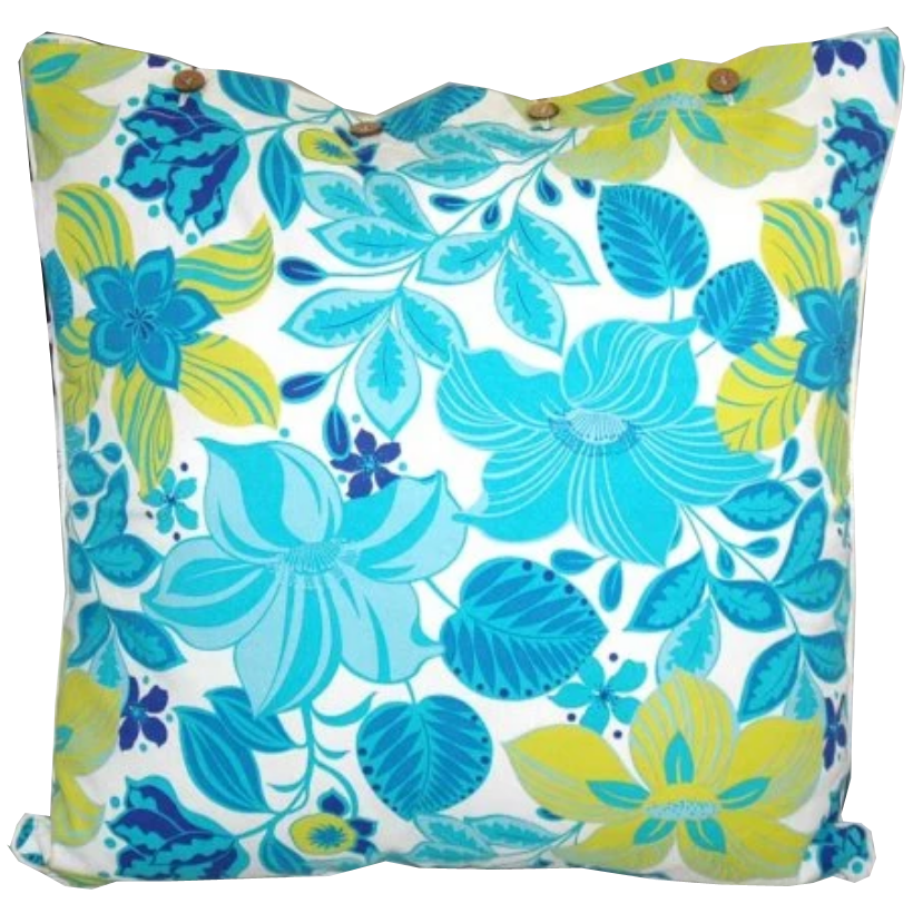 Hibiscus Turquoise Cotton Cushion Cover