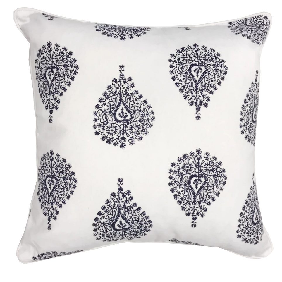Ornamental Blue Cotton Cushion Cover