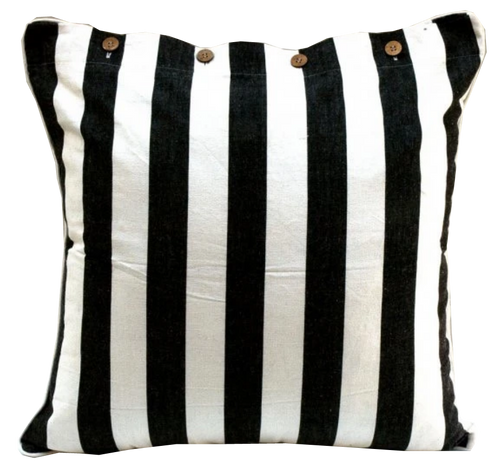 Saloon Black & White Striped Cotton Cushion Cover