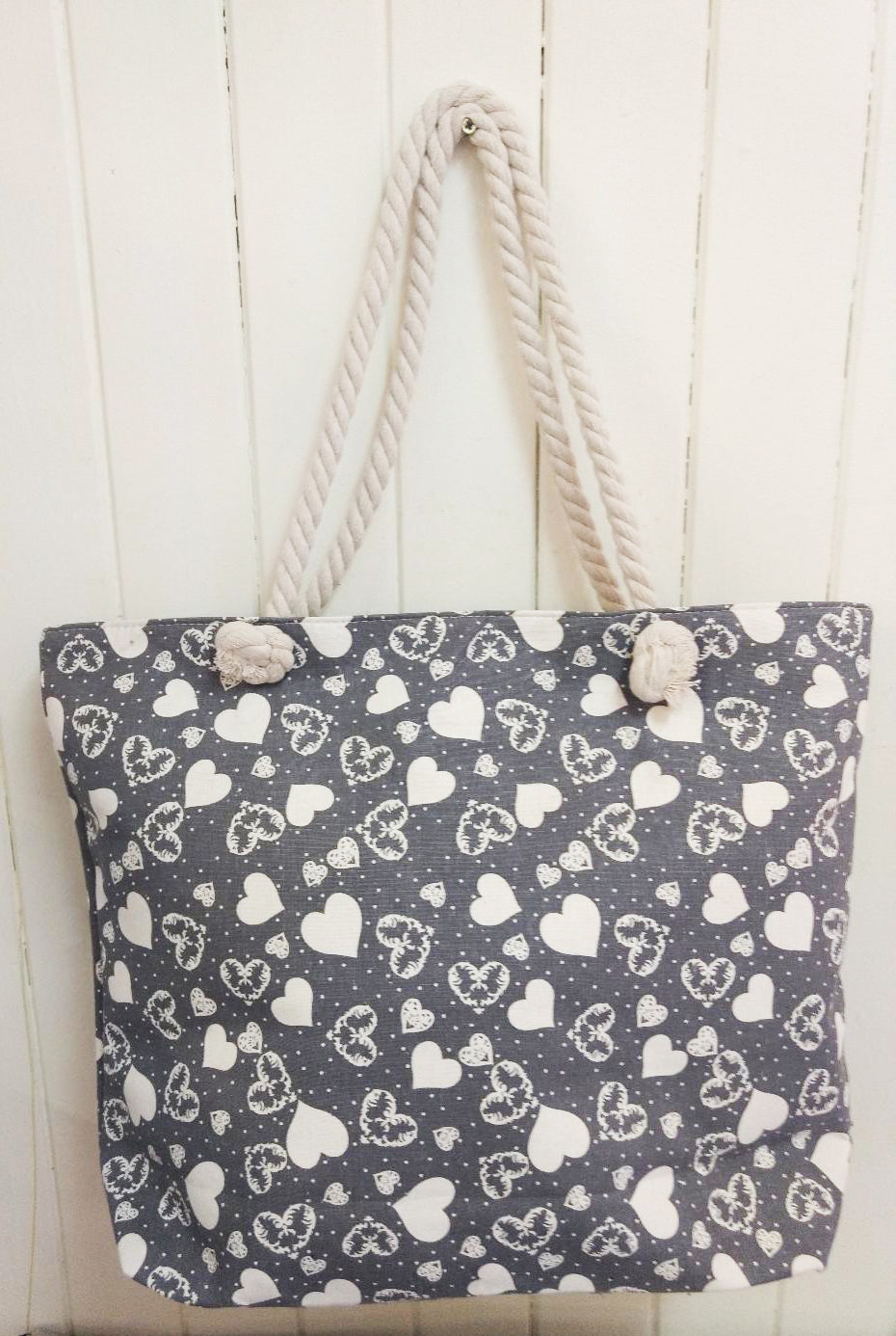 Grey Heart Canvas Tote Bag