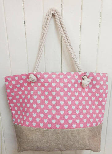 Pink Heart Canvas Tote Bag
