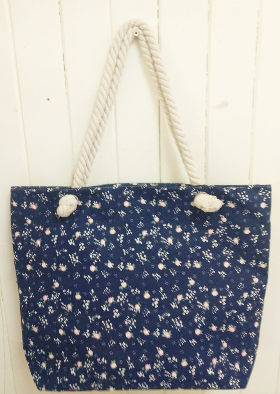 Blue Floral Canvas Tote Bag