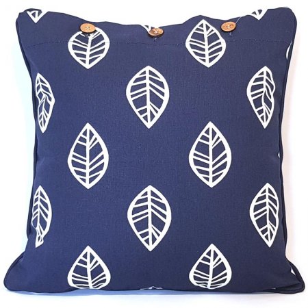 Leaf Navy Cotton Cushion Cover